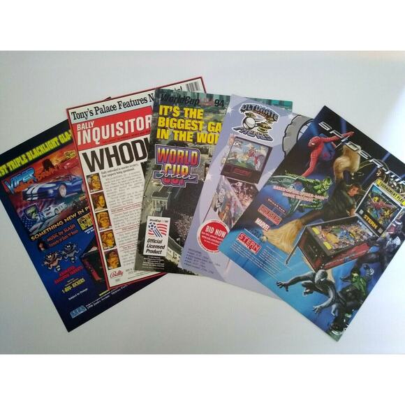 Pinball FLYERS Lot of 5 Games Spider-Man Viper World Cup Whodunnit Frenzy #16 - Picture 1 of 3